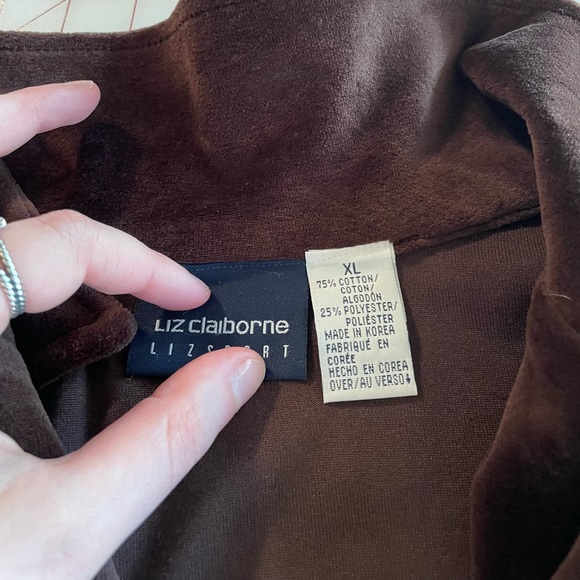 Liz Claiborne Liz Sport size XL brown velvet comfy pullover athletic lounge - Picture 7 of 16